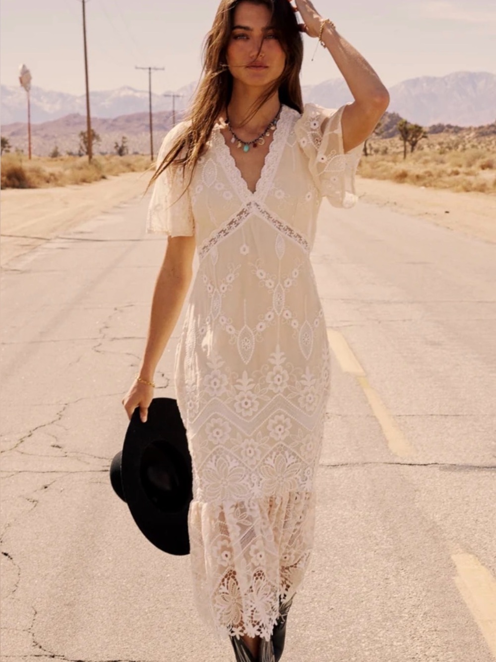 Bohme Maxene Embroidered Ivory Lace Floral  Dress